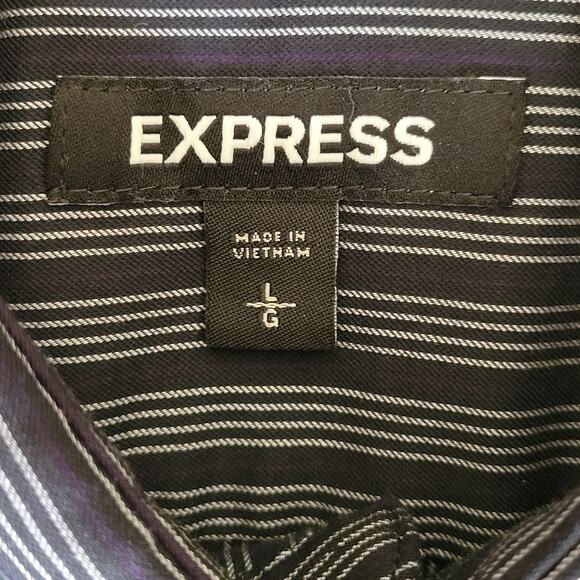 Express Men's L Button Down Shirt Long Sleeve 2 Button Cuff Pocket Black Stripe - Picture 11 of 13